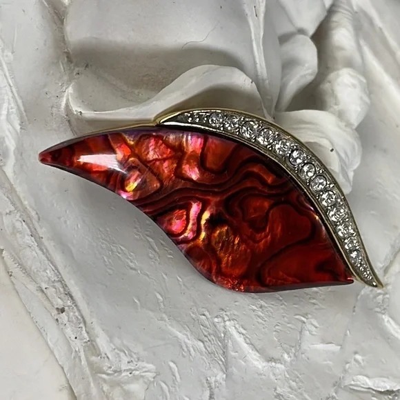 Vintage Butler Abalone Shell & Rhinestone Brooch Pin - Picture 8 of 10